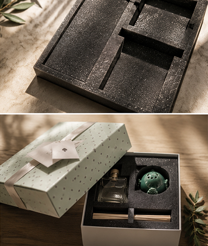 Packaging con imbottiture sagomate all'interno.